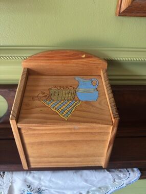 Wooden Recipe Box with Painted Picnic Motif - Blue & Yellow Accents